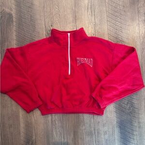 HoesMad Red Cropped 1/4 Zip Sweatshirt Rhinestone Logo M/L